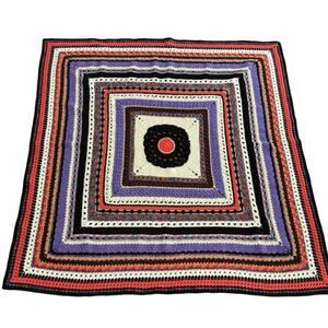 Handmade Crochet Afghan Granny Blanket Pride heavy stitch Boho Rainbow 58”x 60”